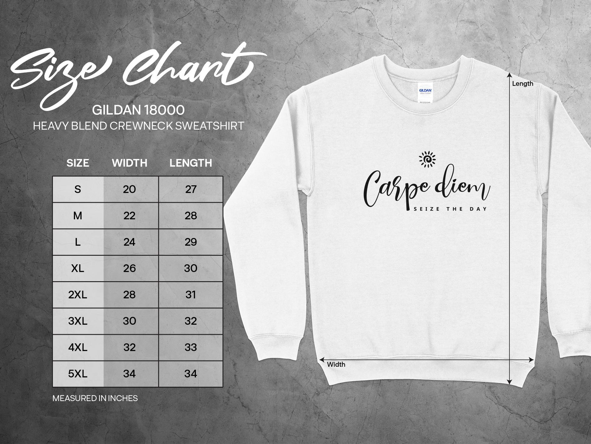 Carpe Diem Sweatshirt Size Chart