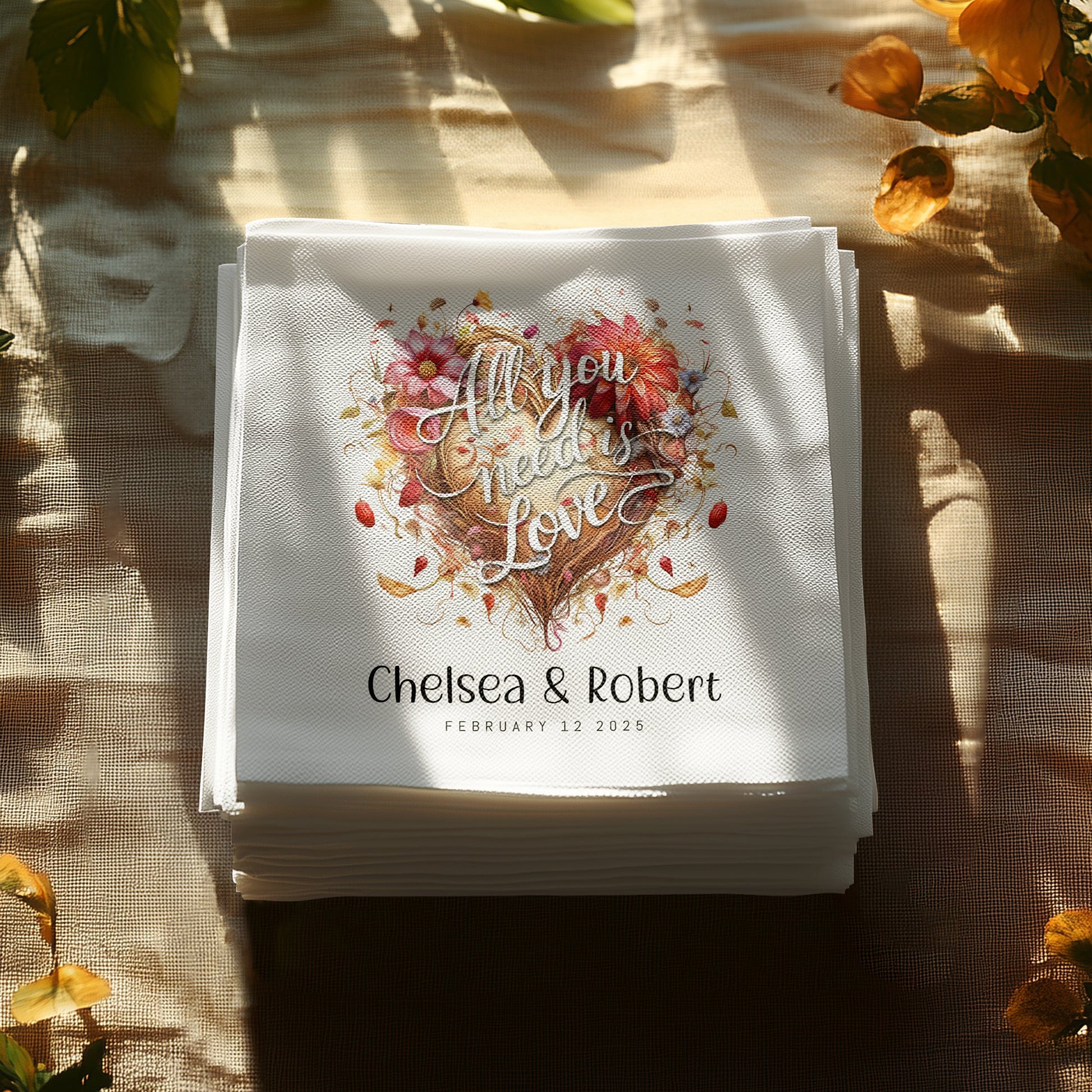 Custom Heart Wedding Napkins Image 4