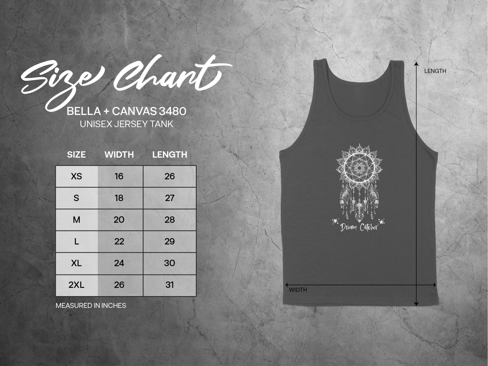 Dream catcher Tank Top Size Chart