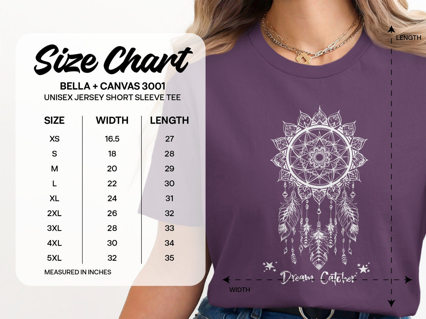 Dream Catcher Tee Size Chart