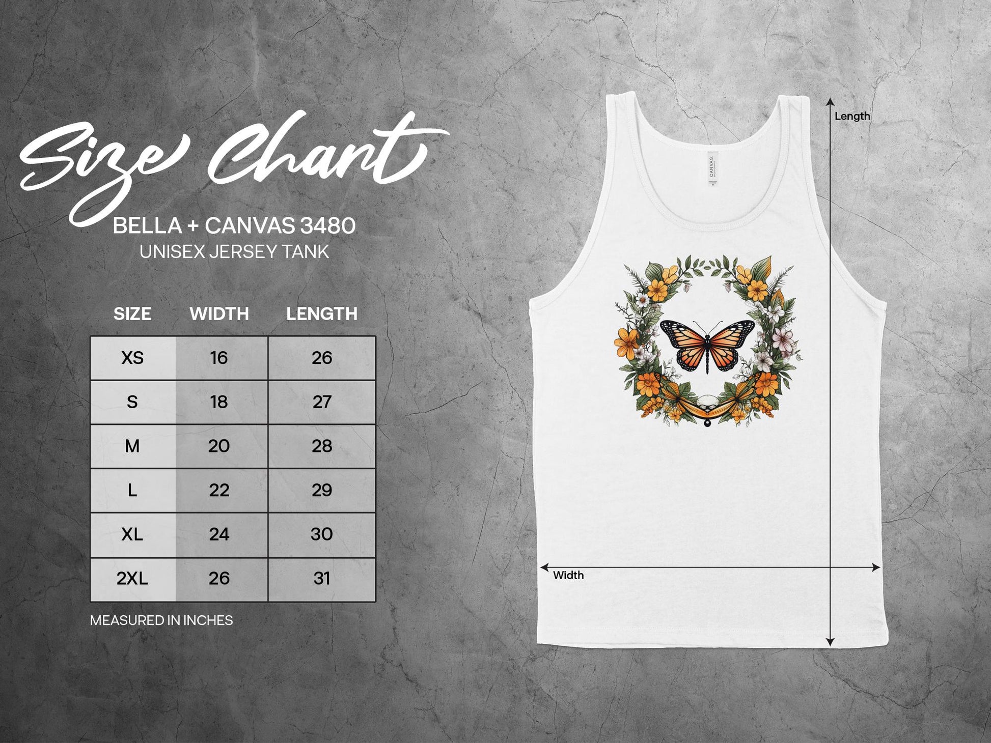 Floral Butterfly Tank Top Size Chart