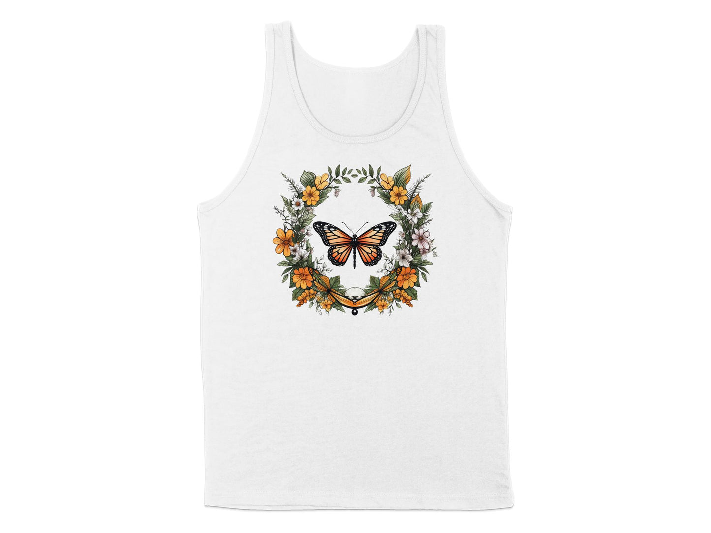 Floral Butterfly Tank Top White