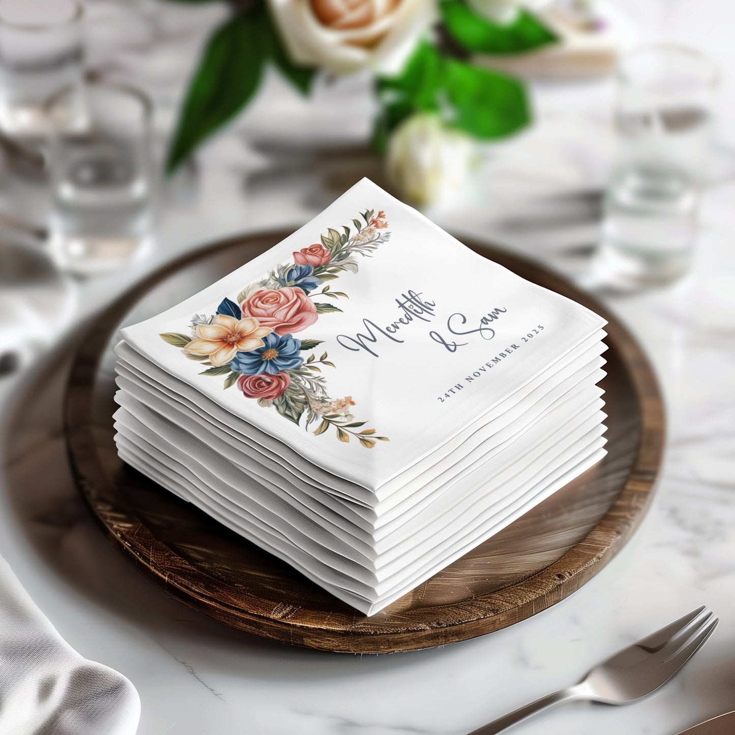 Floral Custom Wedding Napkins Image 2