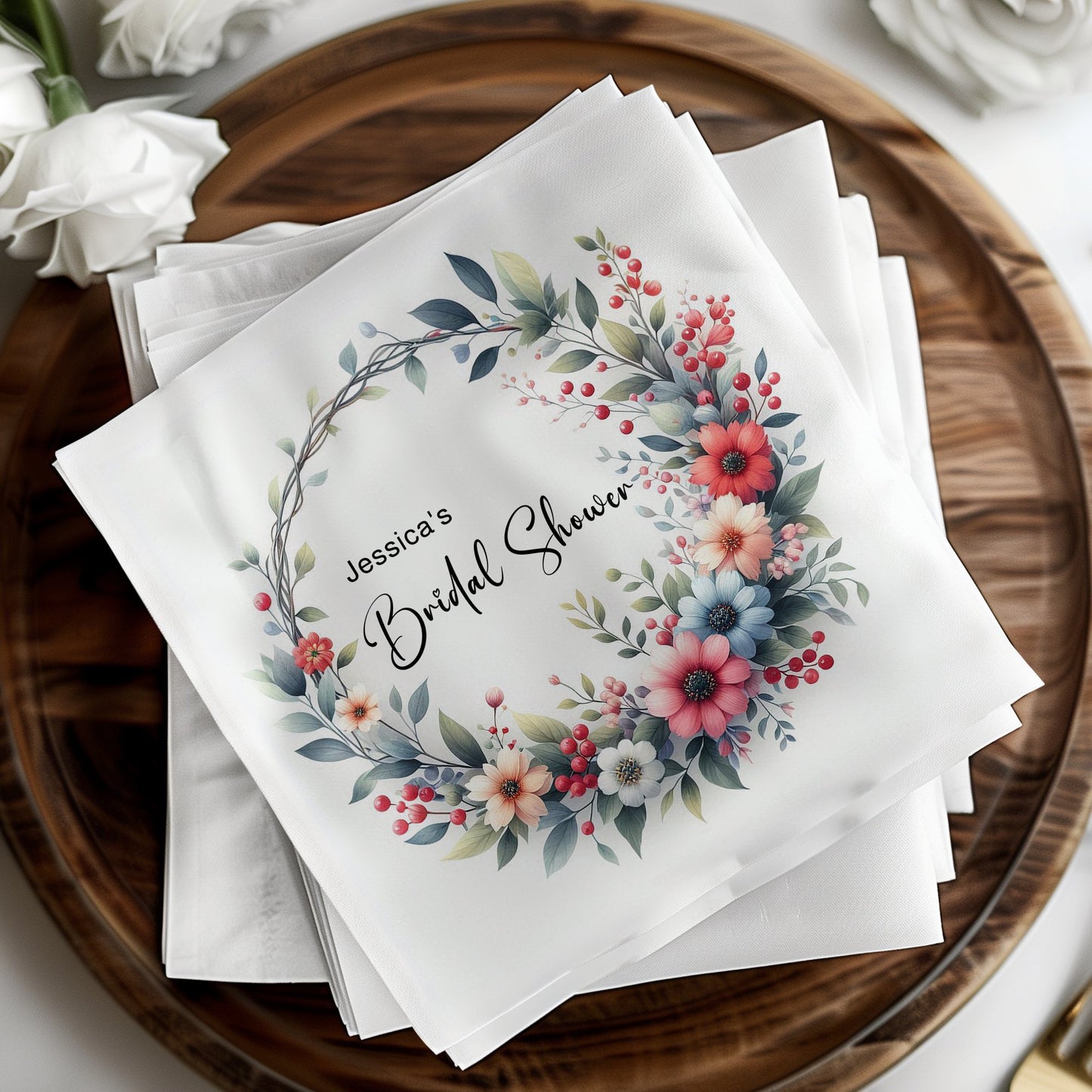 Flower Wreath Custom Bridal Shower Napkins Image 7