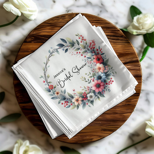 Flower Wreath Custom Bridal Shower Napkins