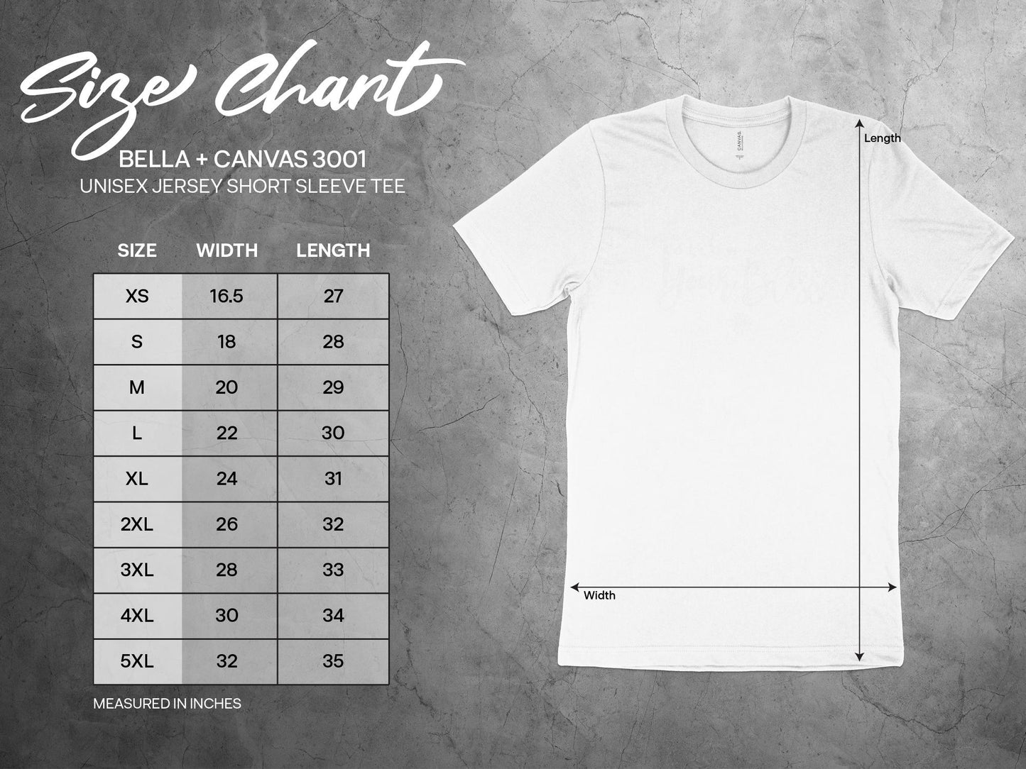 Follow Your Bliss T-Shirt Size Chart