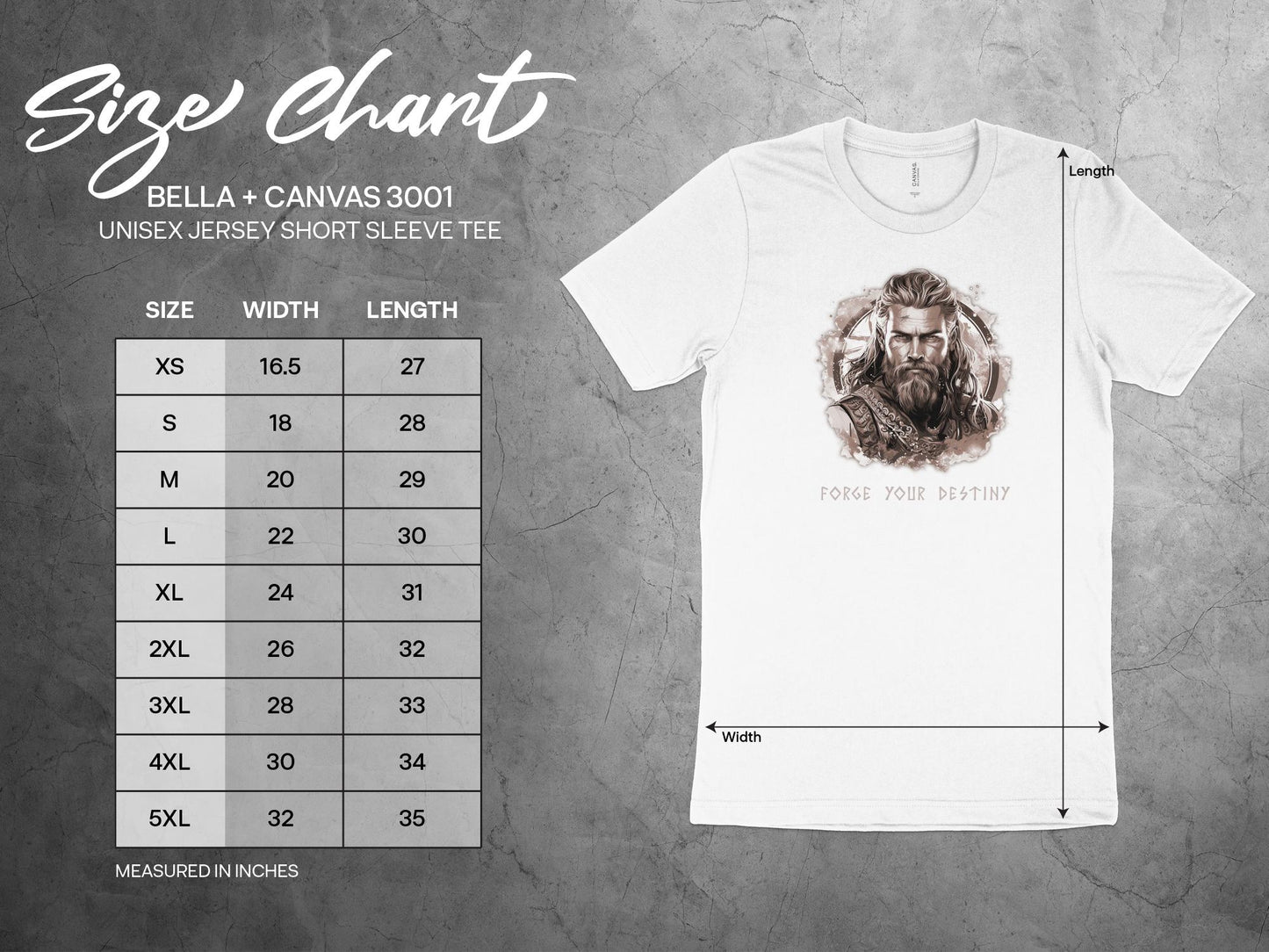 Forge Your Destiny Tee Size Chart