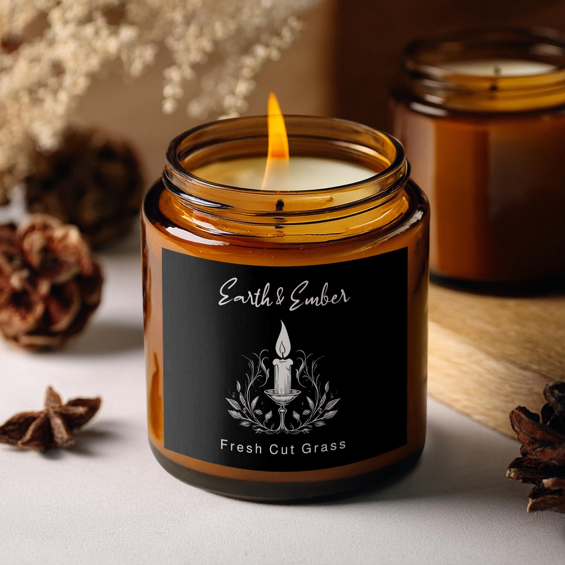 Fresh Cut Grass Scented Amber Candle Image 2