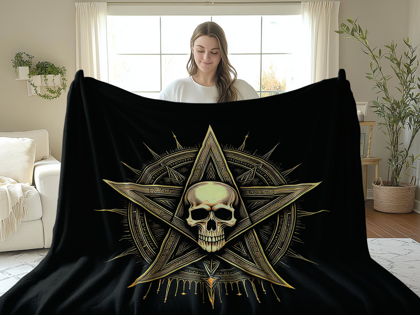 Gothic Skull Pentagram Arctic Fleece Blanket Image 2