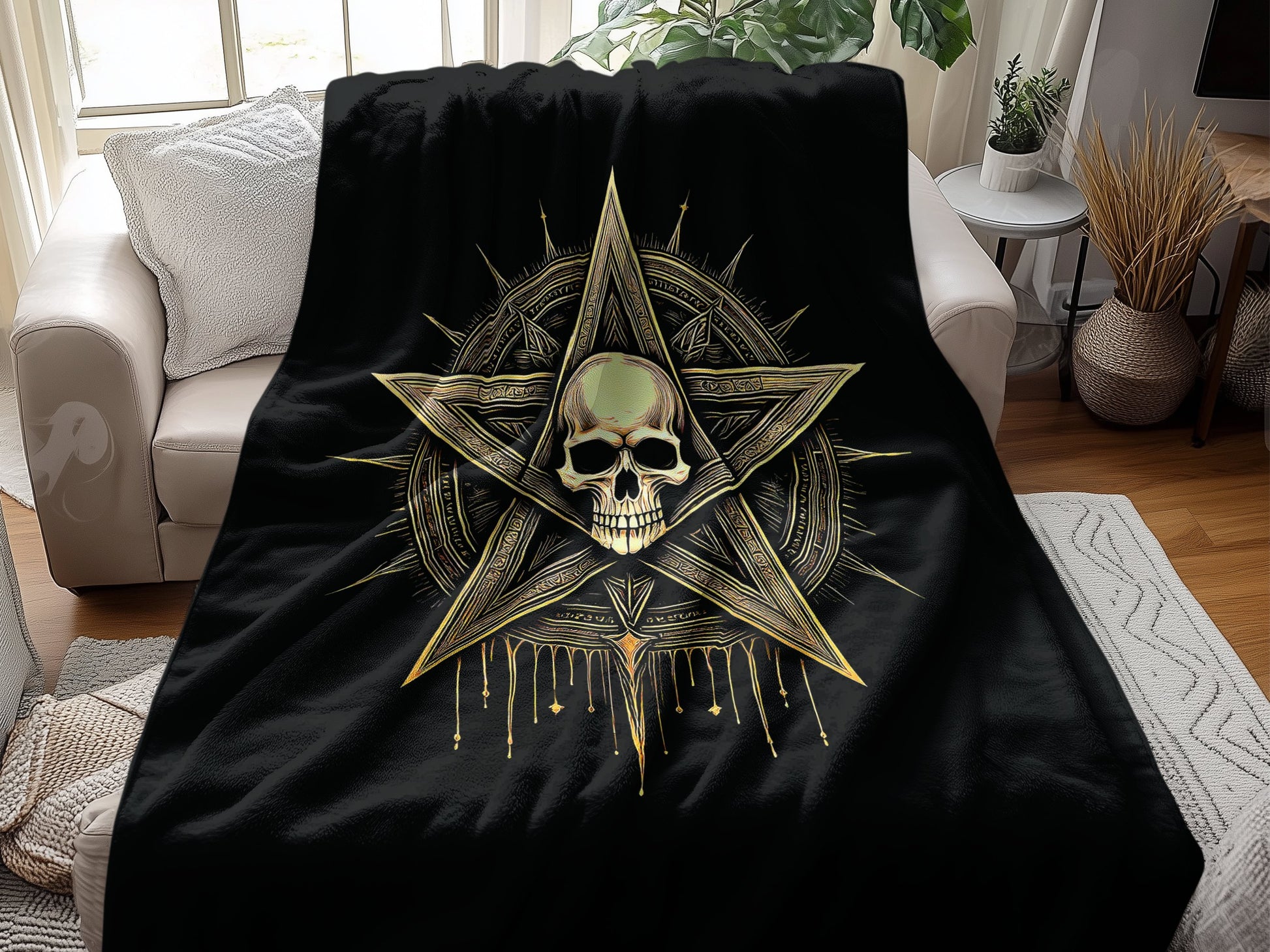 Gothic Skull Pentagram Arctic Fleece Blanket Image 3