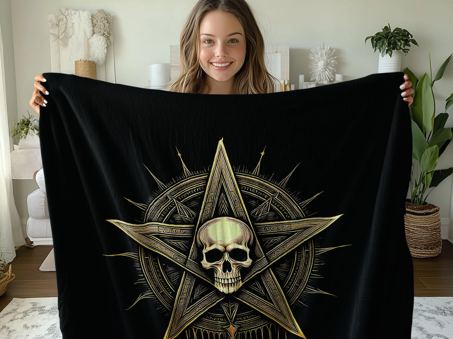 Gothic Skull Pentagram Arctic Fleece Blanket Image 4