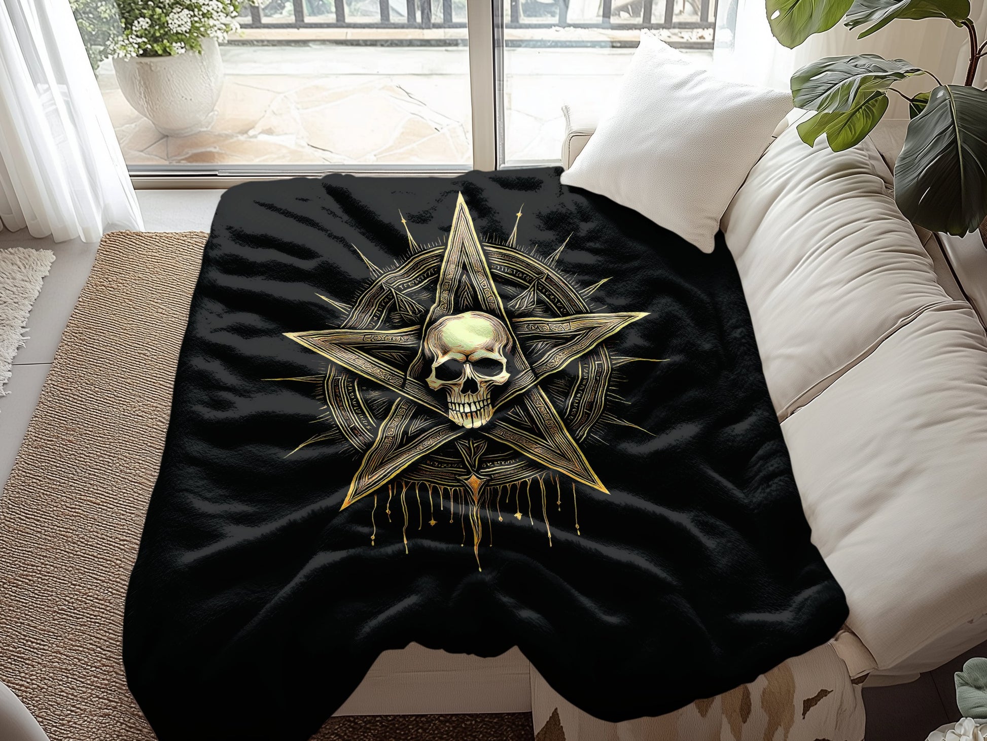 Gothic Skull Pentagram Arctic Fleece Blanket Image 5