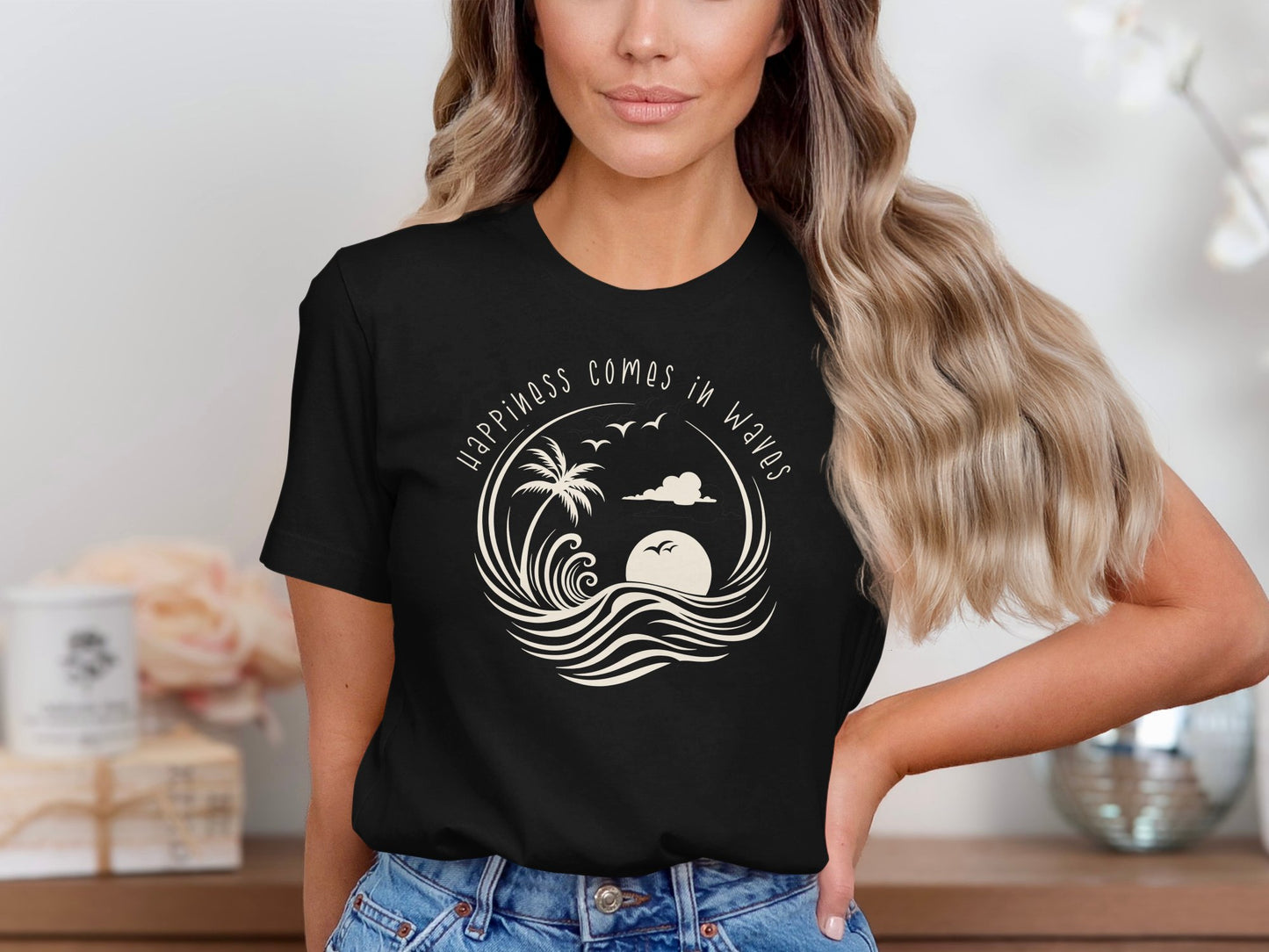 Happiness Comes In Waves T-Shirt Black