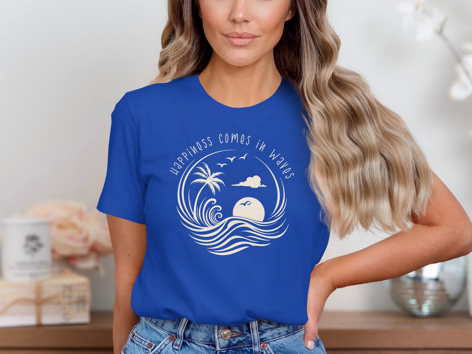 Happiness Comes In Waves T-Shirt Blue