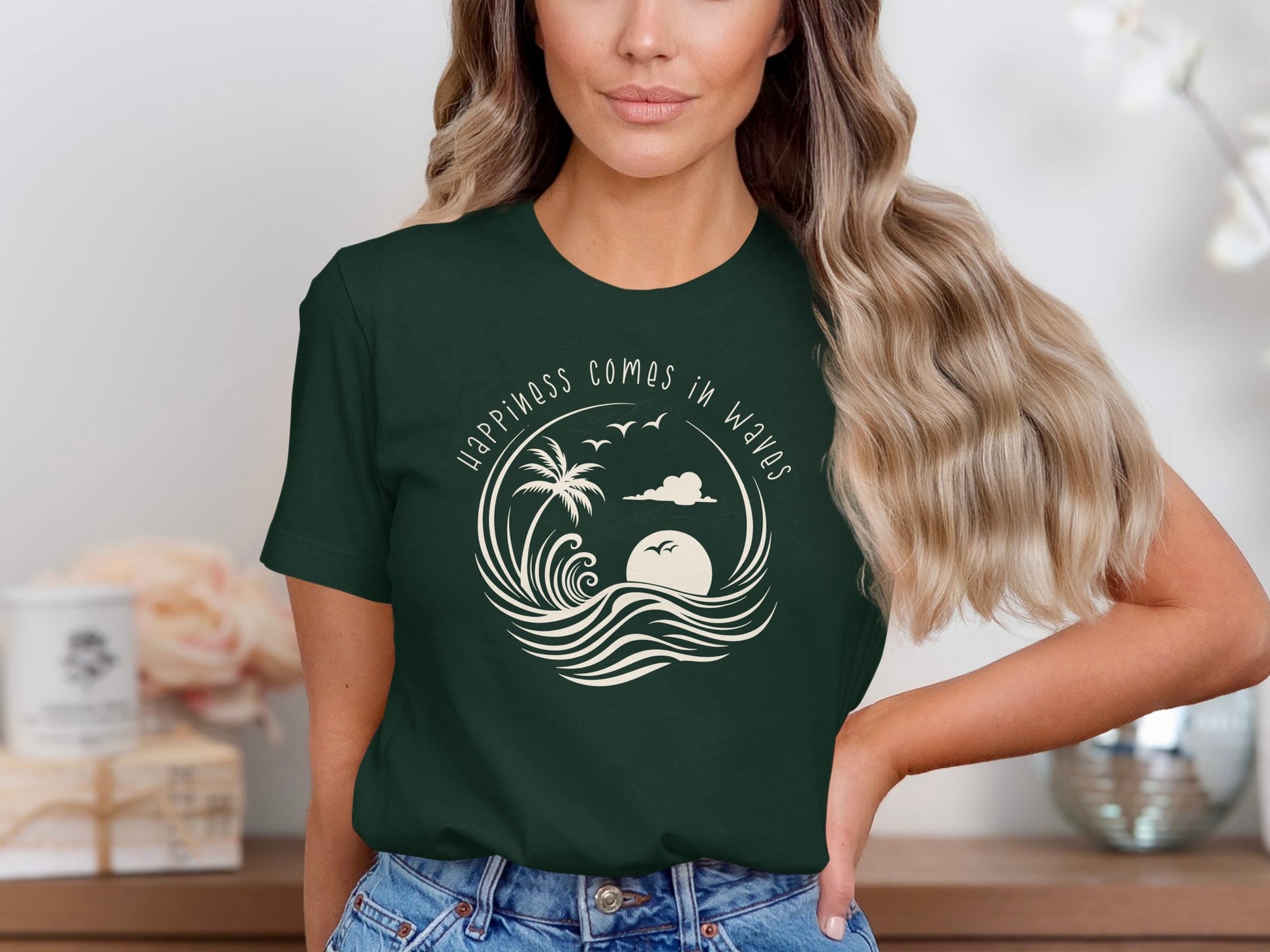 Happiness Comes In Waves T-Shirt Green