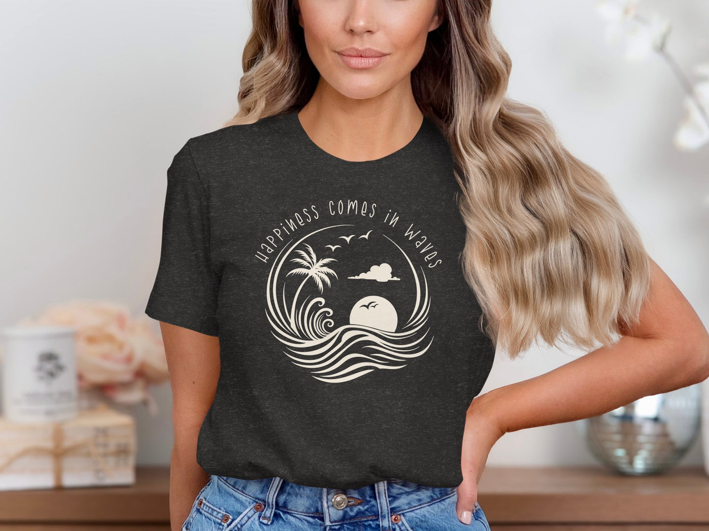 Happiness Comes In Waves T-Shirt Grey