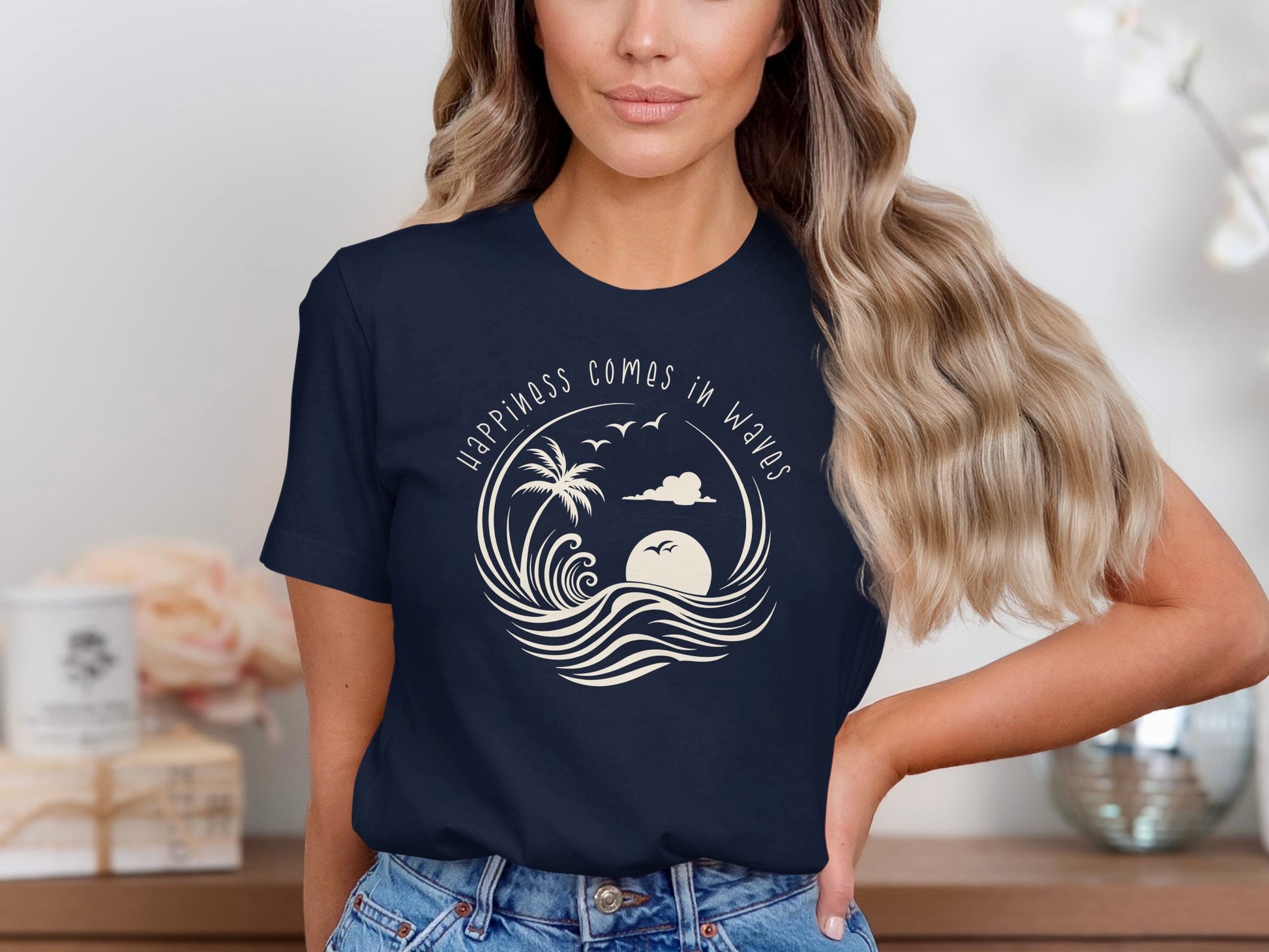 Happiness Comes In Waves T-Shirt Navy