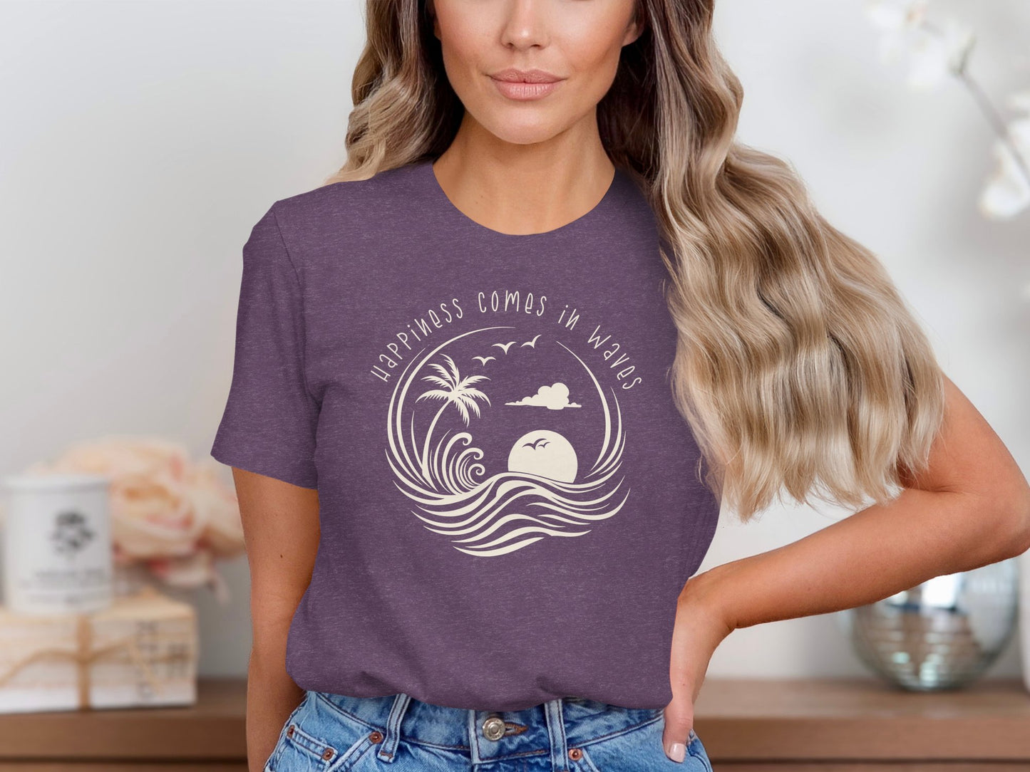 Happiness Comes In Waves T-Shirt Purple