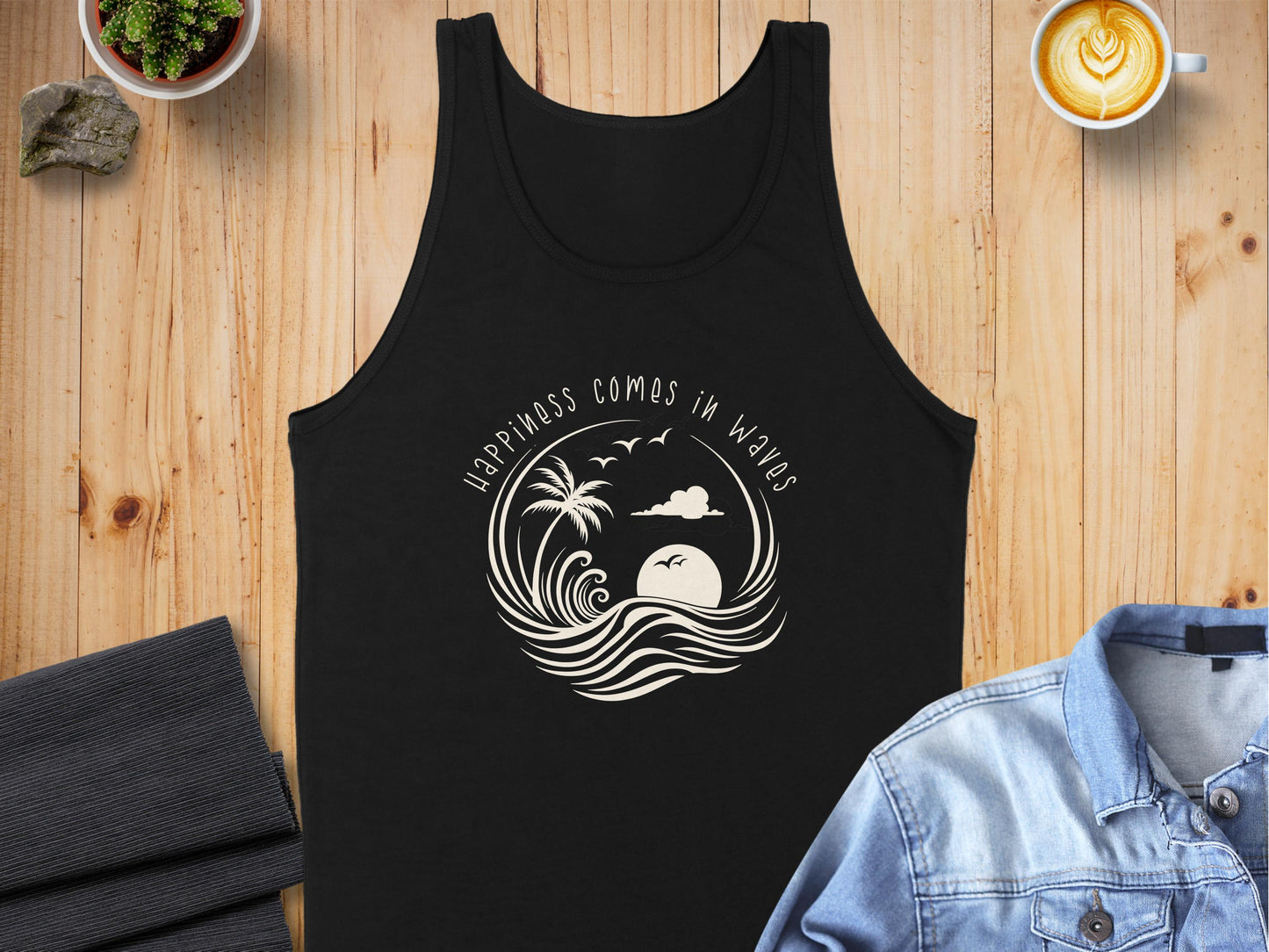 Happiness Comes in Waves Tank Top Black