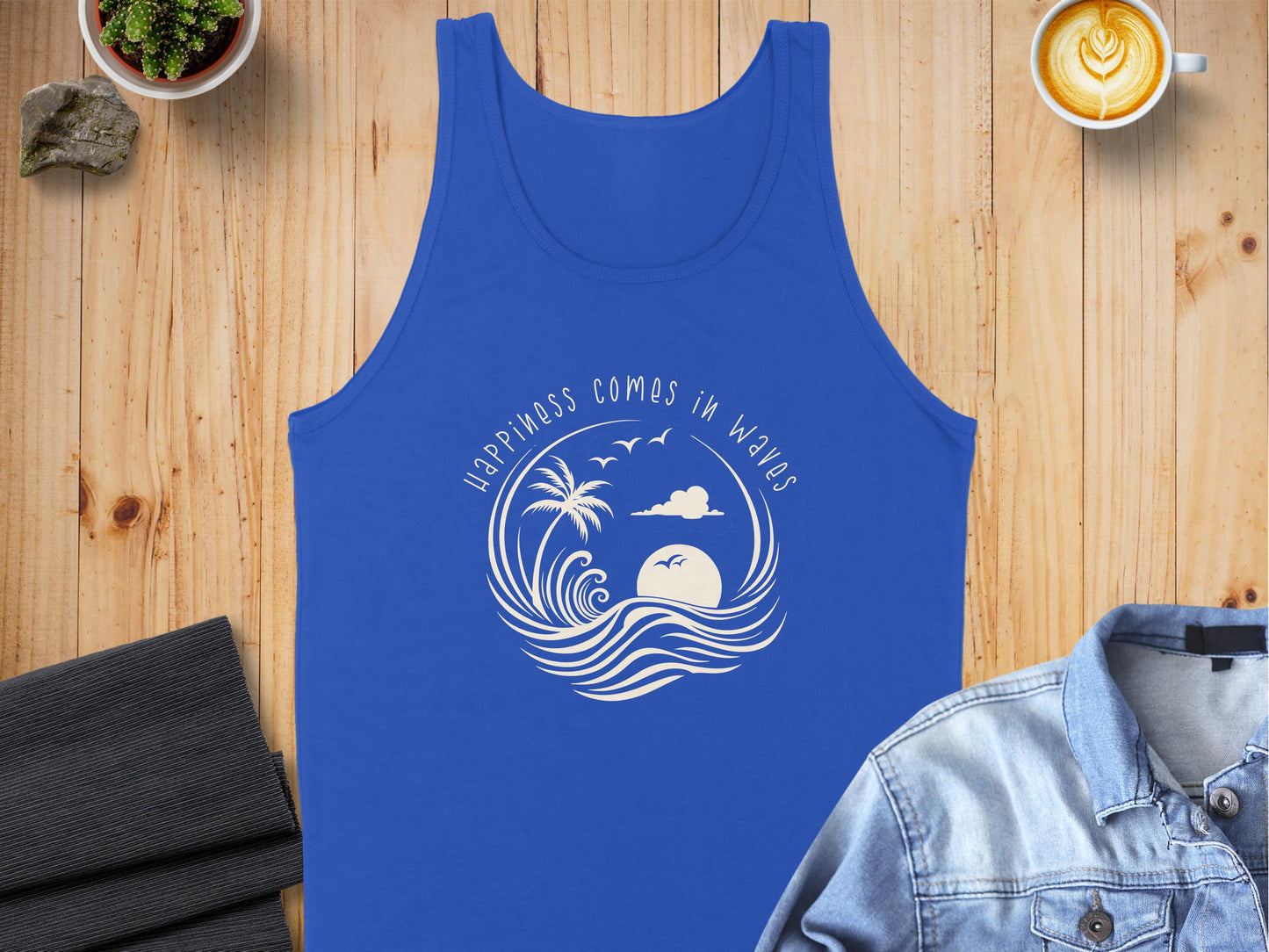 Happiness Comes in Waves Tank Top Blue