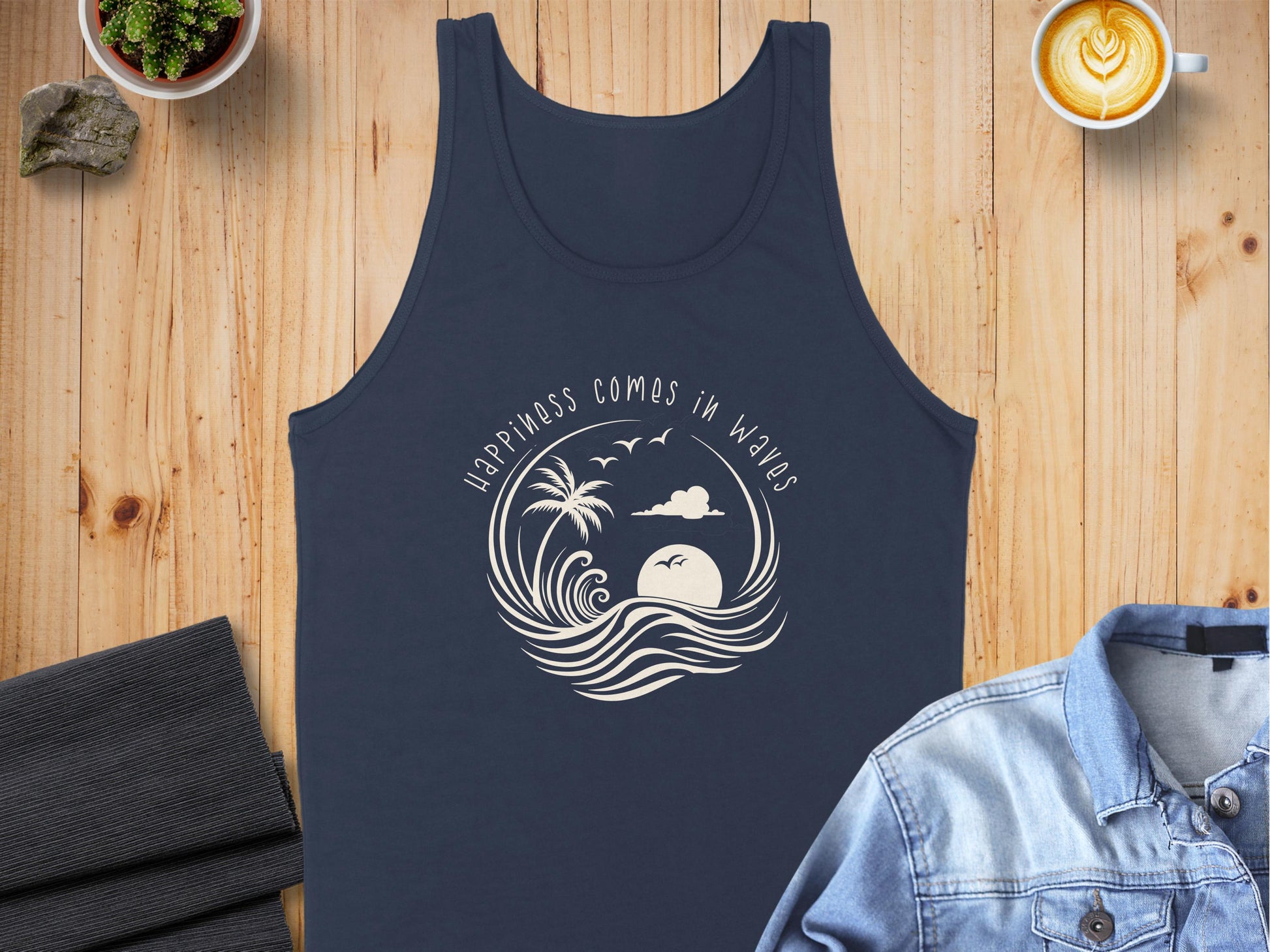 Happiness Comes in Waves Tank Top Navy