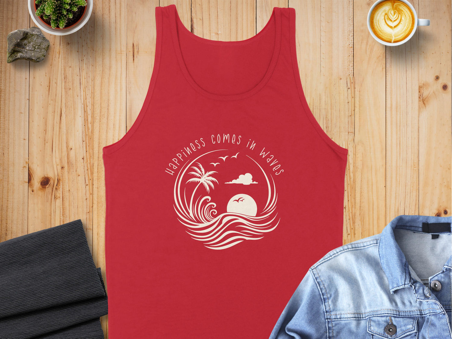 Happiness Comes in Waves Tank Top Red