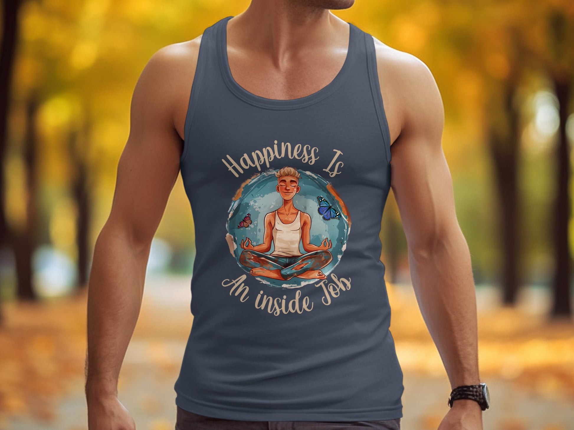 Happiness is an Inside Job Tank Top Navy