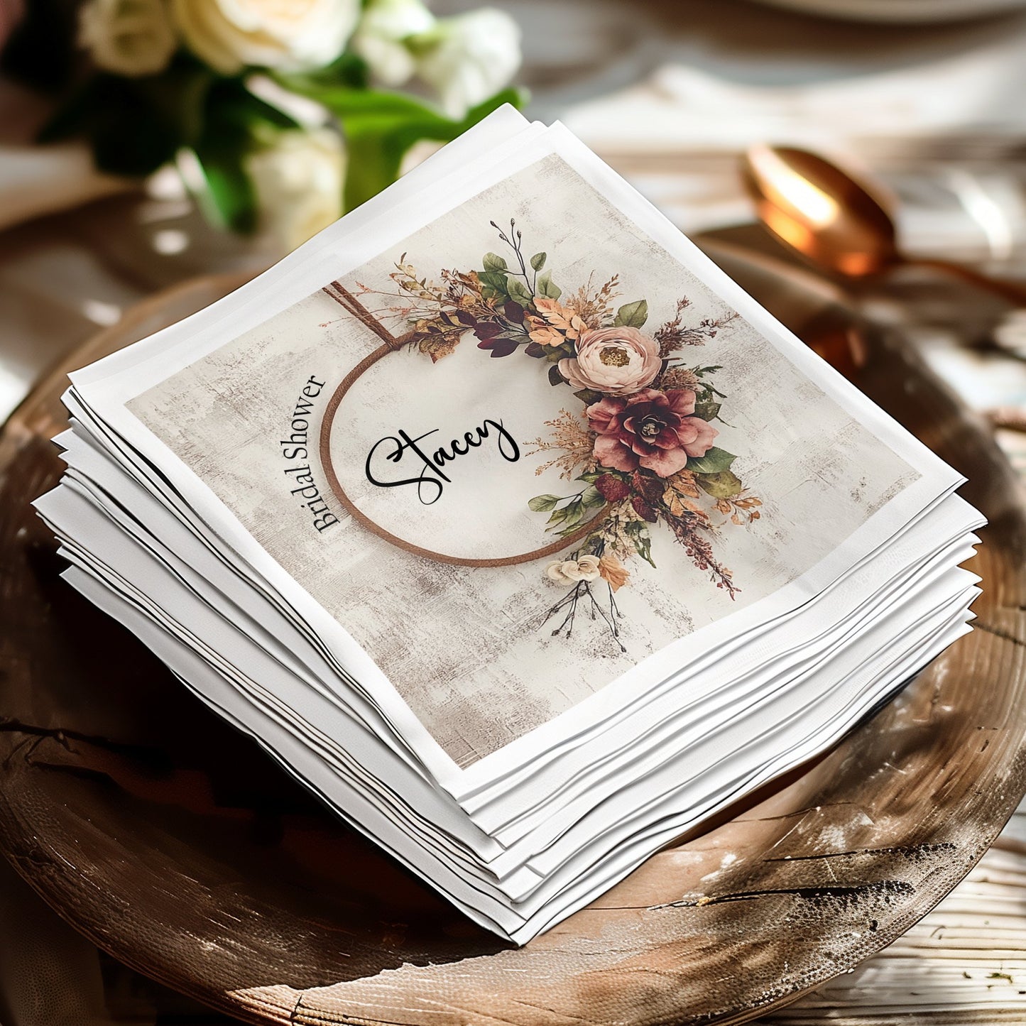 Rustic Wreath Custom Bridal Shower Napkins Image 6