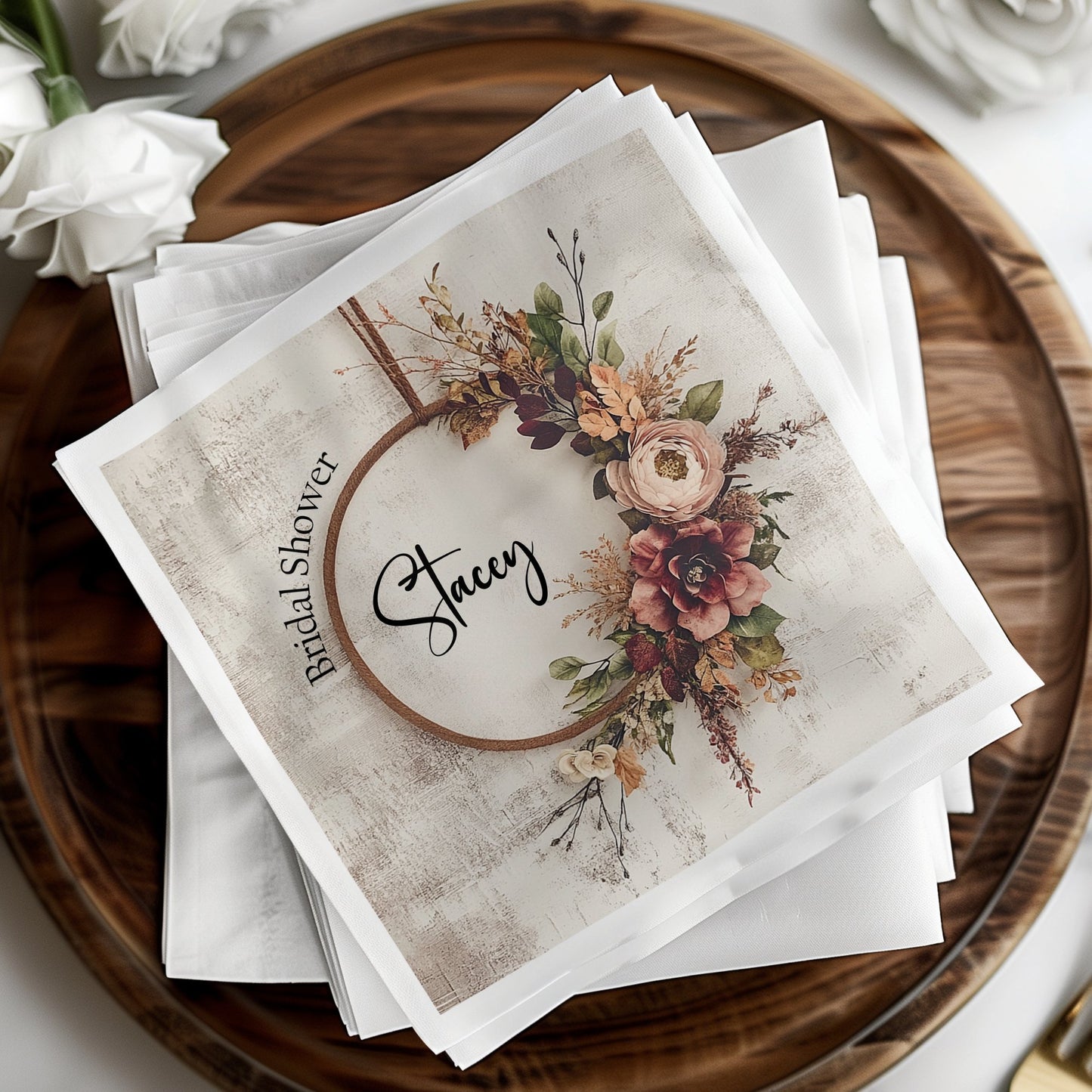 Rustic Wreath Custom Bridal Shower Napkins Image 7