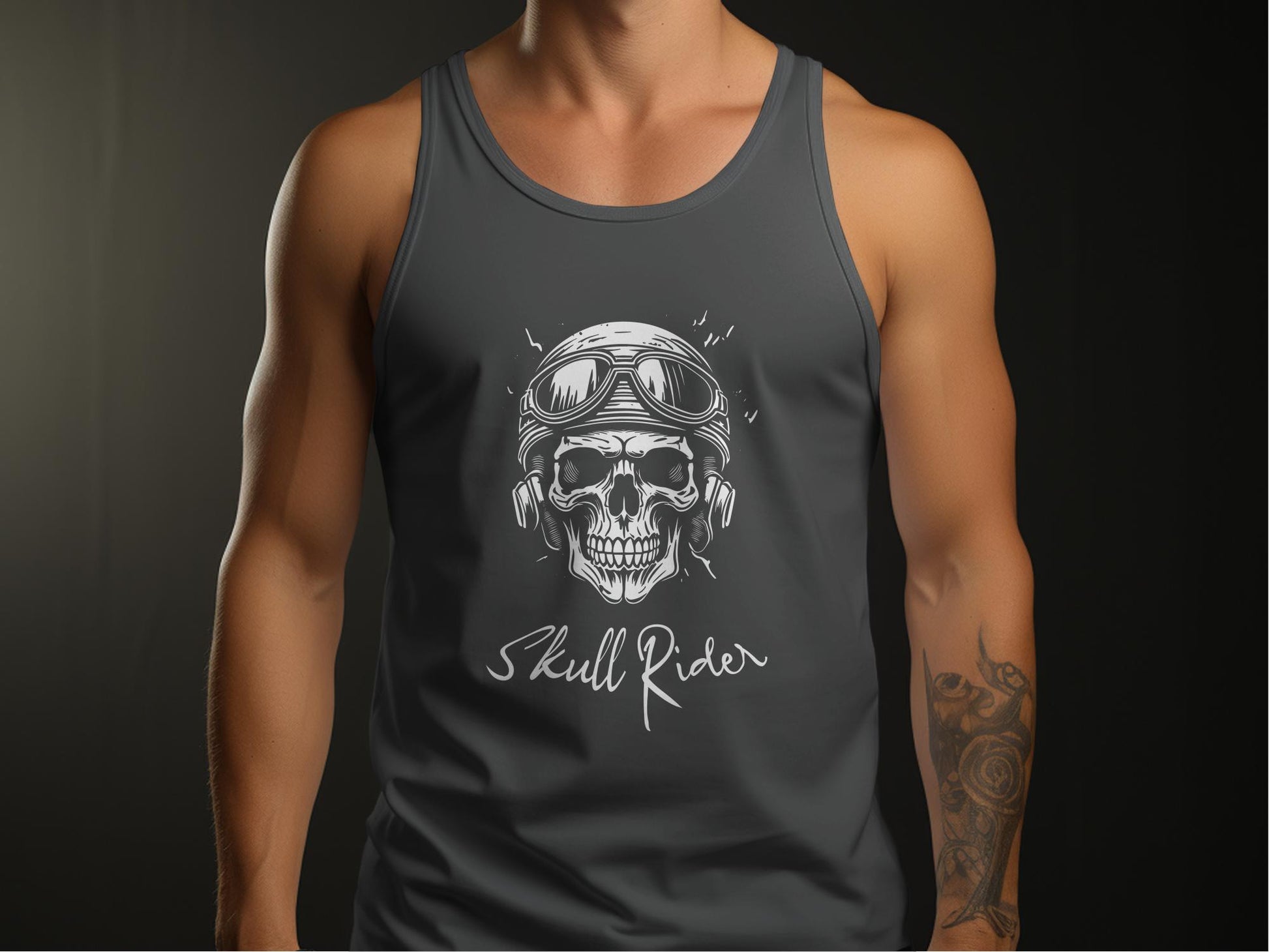 Skull Rider Tank Top Charcoal