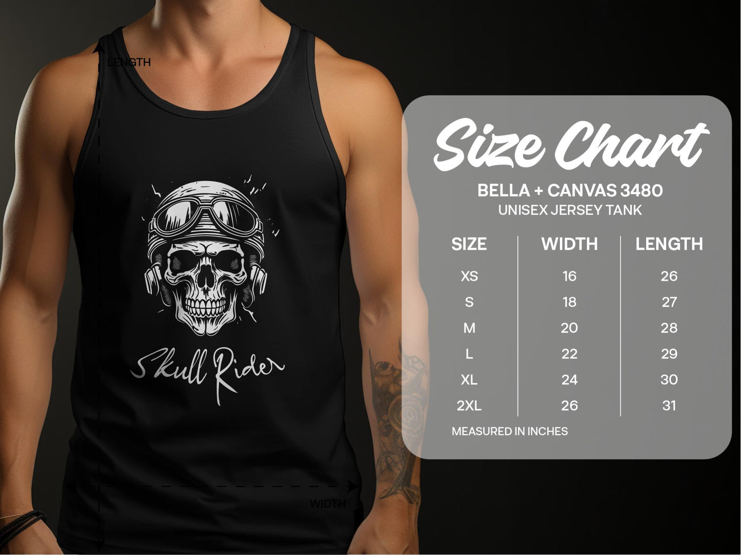 Skull Rider Tank Top Size Chart