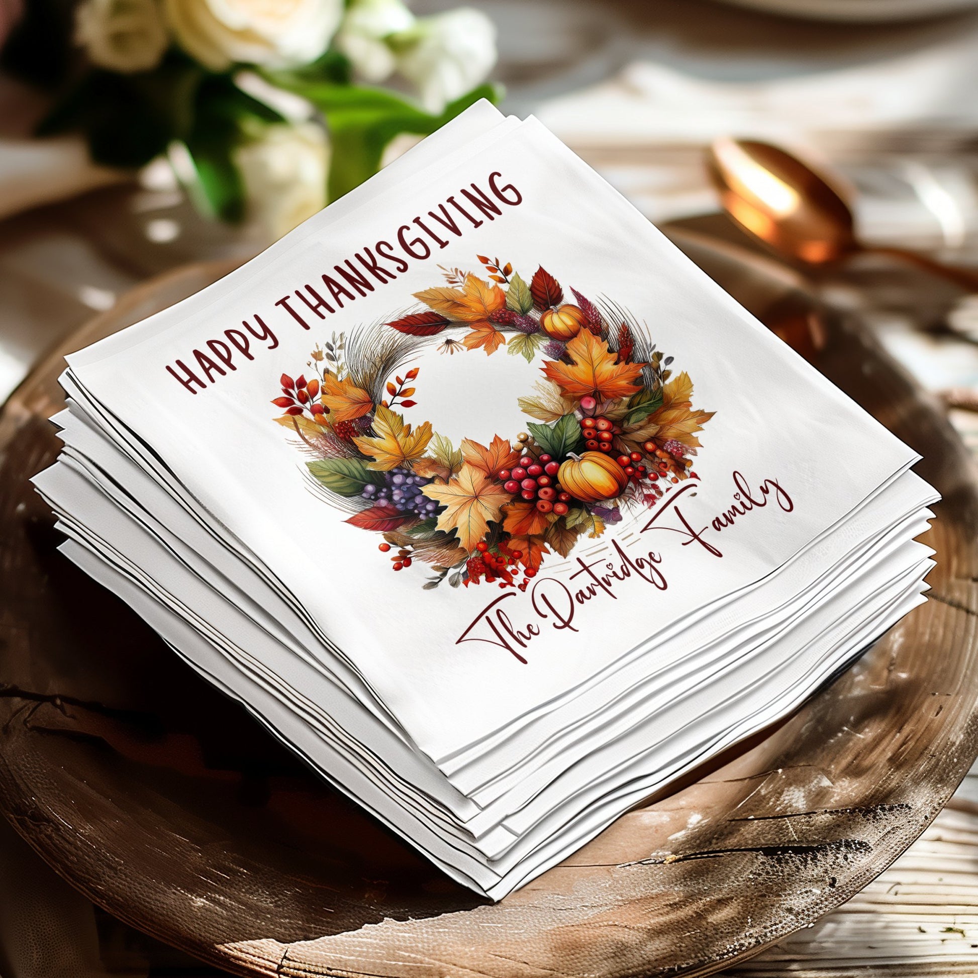 Thanksgiving Wreath Custom Napkins image 6