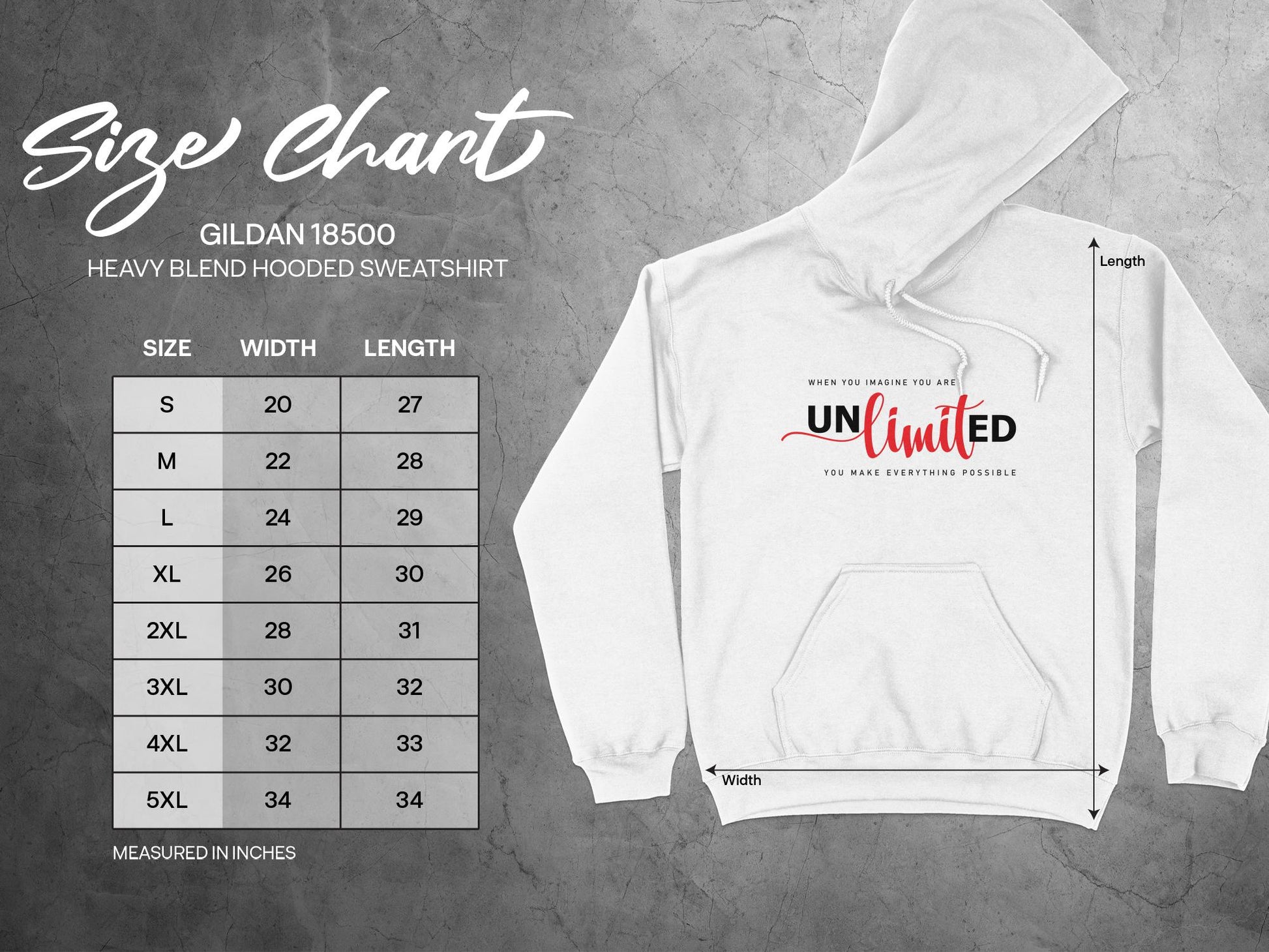 Unlimited Hoodie Size Chart