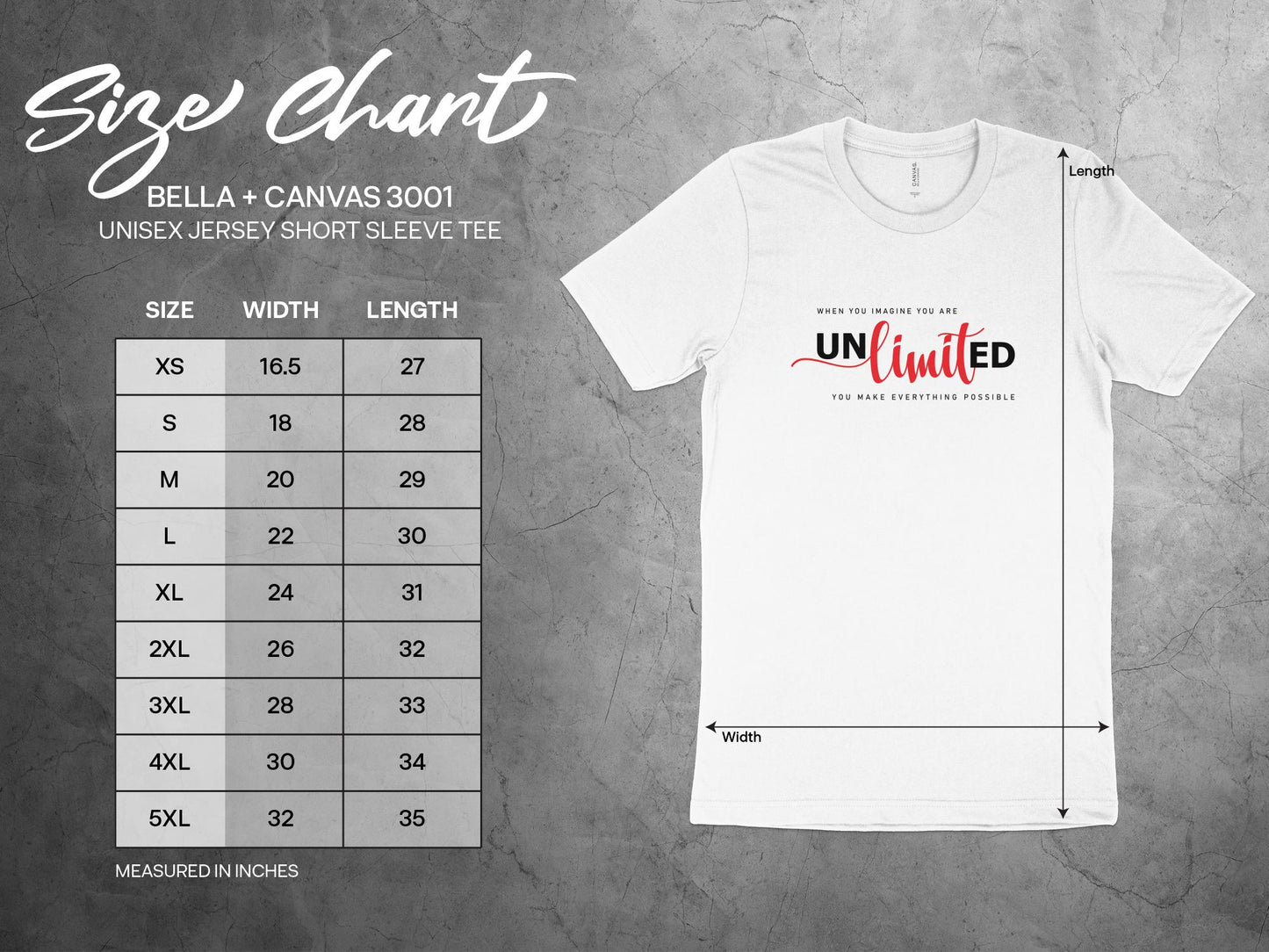 Unlimited Possibilities T-Shirt Size Chart